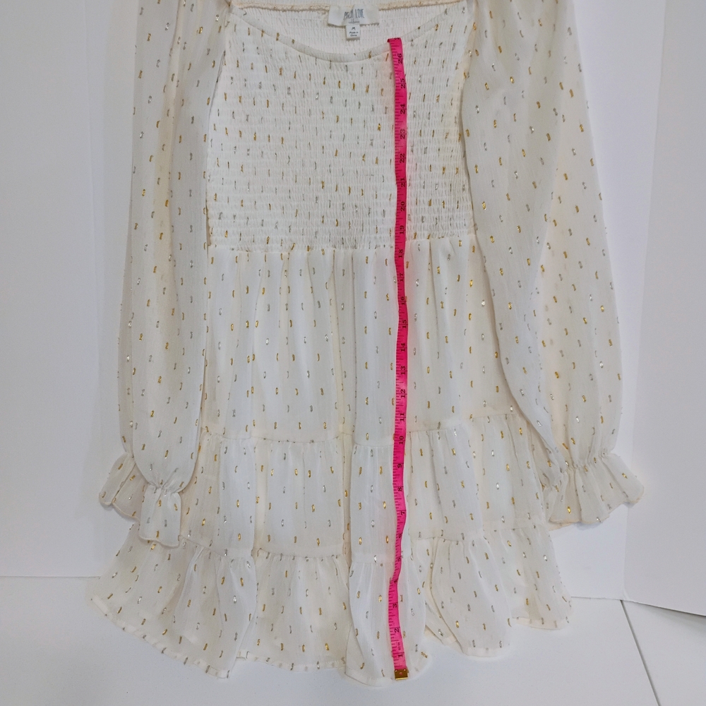 Peach Love California White and Gold Smocked Mini Dress - Picture 2 of 3